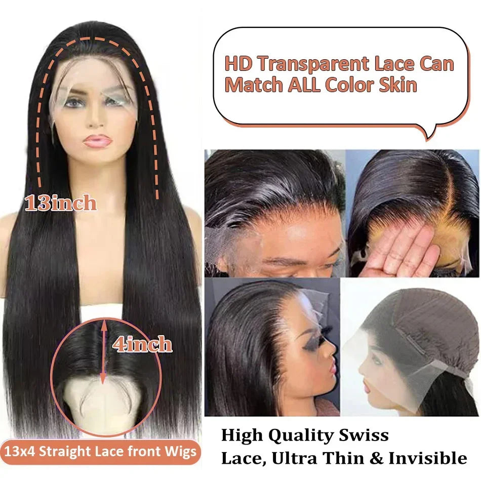 Mossily 40 Inch 220 Density Frontal Wig For  Women Brazilian Wigs Human Hair 5x5 Bone Straight HD Transparent Lace Front Wigs