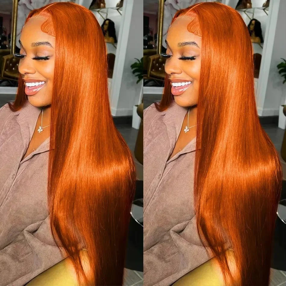 30Inch 350 Orange Ginger Straight Lace Front Wigs Human Hair Brazilian 13X6 HD Transparent Lace Frontal Wigs With Baby Hair