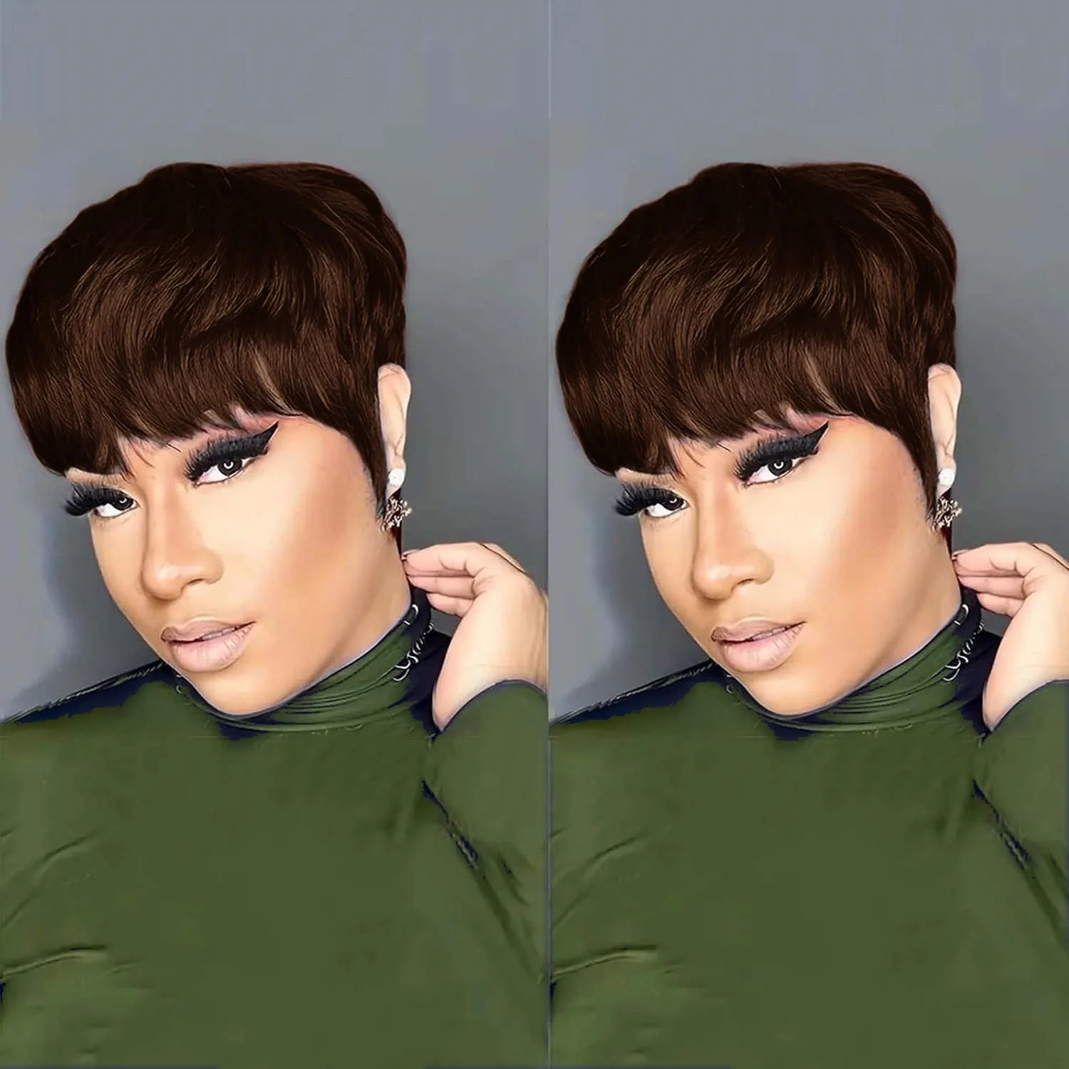 Pixie Cut Wigs for Women Short Layered Pixie Wigs With Bangs Full Machine Made Brazilian Virgin Straight Human Hair 4# Color