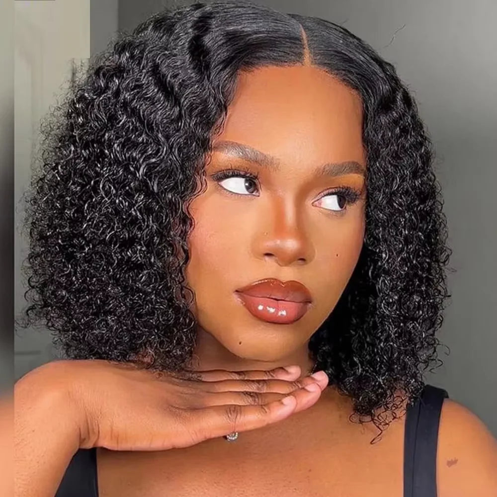 Short Curly Bob Hair Wigs 220 Density Natural Black Colored Brazilian Human Hair 13x4 Hd Lace Frontal Wig Pre Plucked For Women