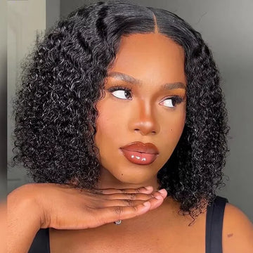 Short Curly Bob Hair Wigs 220 Density Natural Black Colored Brazilian Human Hair 13x4 Hd Lace Frontal Wig Pre Plucked For Women