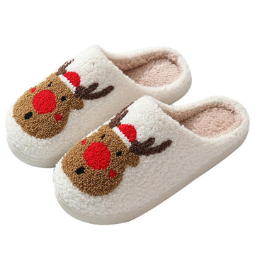 Christmas Deer Slippers Winter Platform Shoes Anti Slip Women Men Slip-On Comfy House Slippers Plush Warm Slipper for Winter