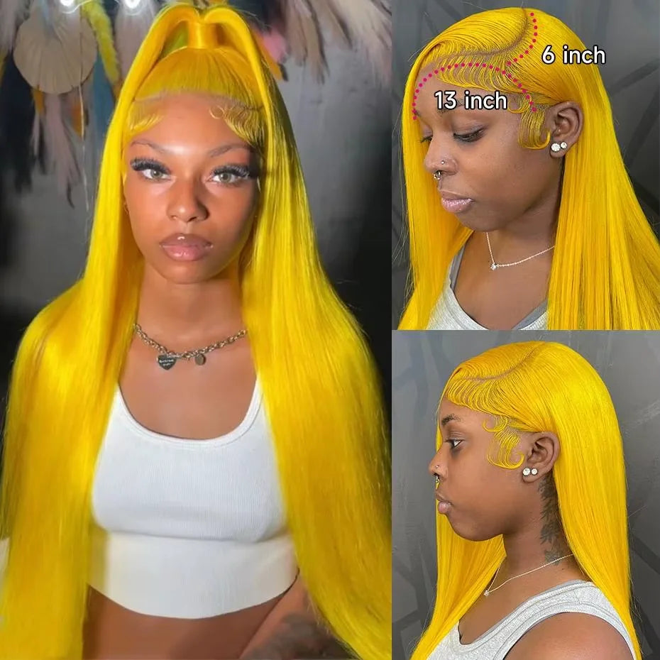 38 Inch Yellow Straight Wig 13x4 13x6 Transparent Lace Front Human Hair Wigs 200 Density Brazilian Remy Human Hair Long Lace Wig