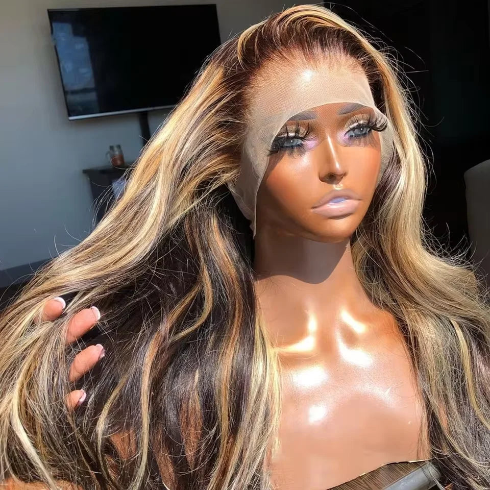 Highlight 13x6 Lace Front Wig Human Hair Body Wave 13x4 Hd Lace Frontal Wig For Women 4/27 Color Blonde Ombre Brown Wigs 200%