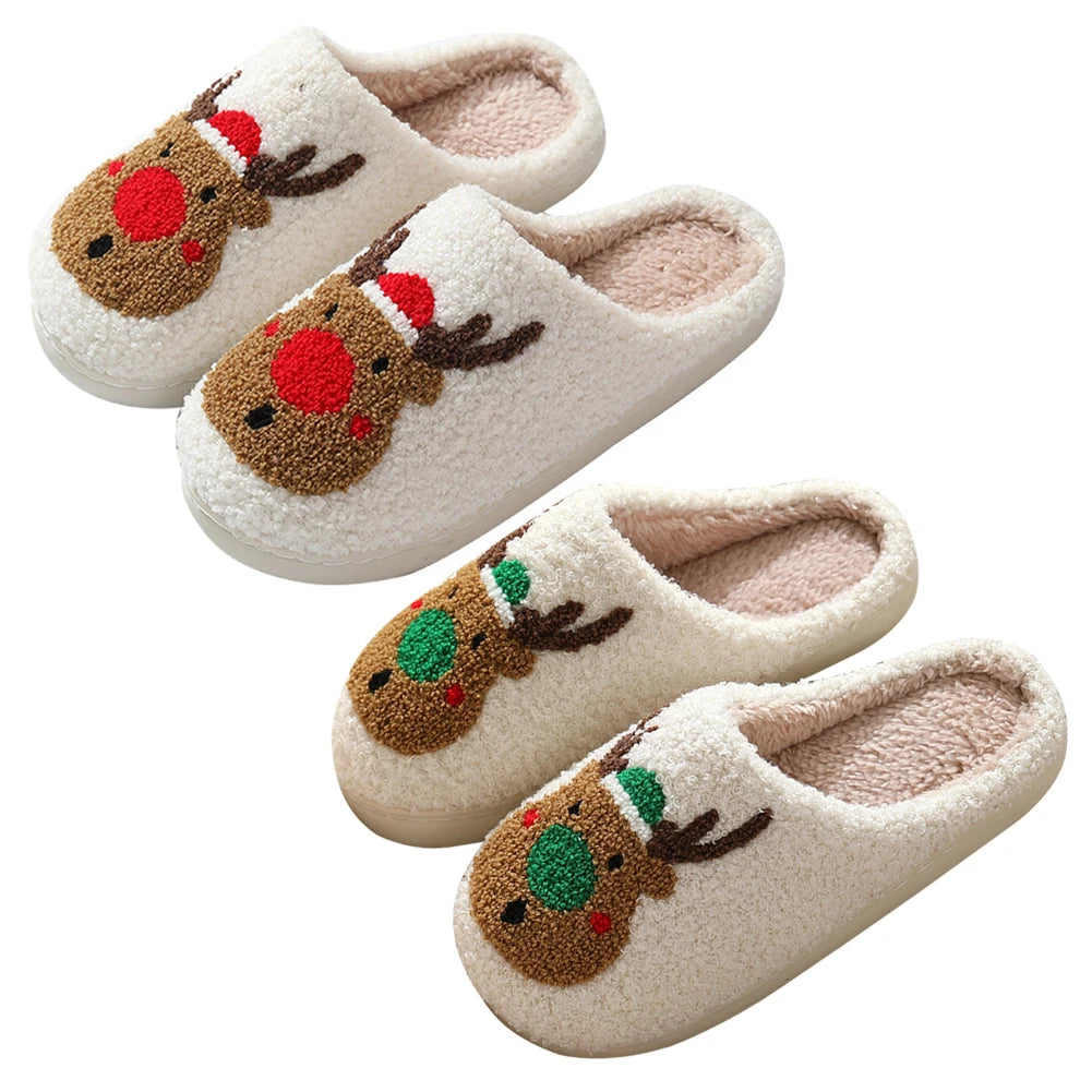 Christmas Deer Slippers Winter Platform Shoes Anti Slip Women Men Slip-On Comfy House Slippers Plush Warm Slipper for Winter