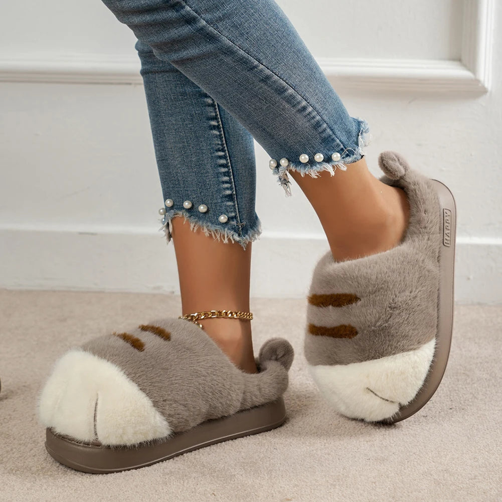 Cute Plush Cotton Slippers Autumn Winter Home Shoes Indoor Thick Sole Non-Slip Cashmere Warm Fashion Slides For Women Man