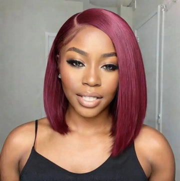 99J Burgundy Short Bob Wig Human Hair 13x4 HD Lace Front Wig Brazilian Straight Red Color 8-14 inches Wigs For Women