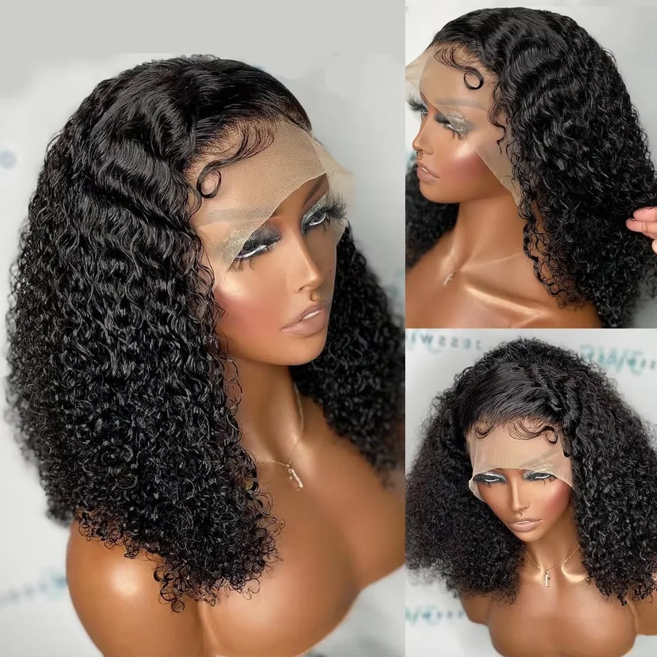 Short Curly Bob Hair Wigs 220 Density Natural Black Colored Brazilian Human Hair 13x4 Hd Lace Frontal Wig Pre Plucked For Women