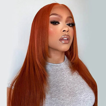 30Inch 350 Orange Ginger Straight Lace Front Wigs Human Hair Brazilian 13X6 HD Transparent Lace Frontal Wigs With Baby Hair