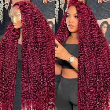 200 Density Deep Wave 99J Burgundy 13x6 Hd 100% Human Hair Lace Frontal Wigs 13x4 Brazilian Curly 46 Inch Color Lace Front Wig