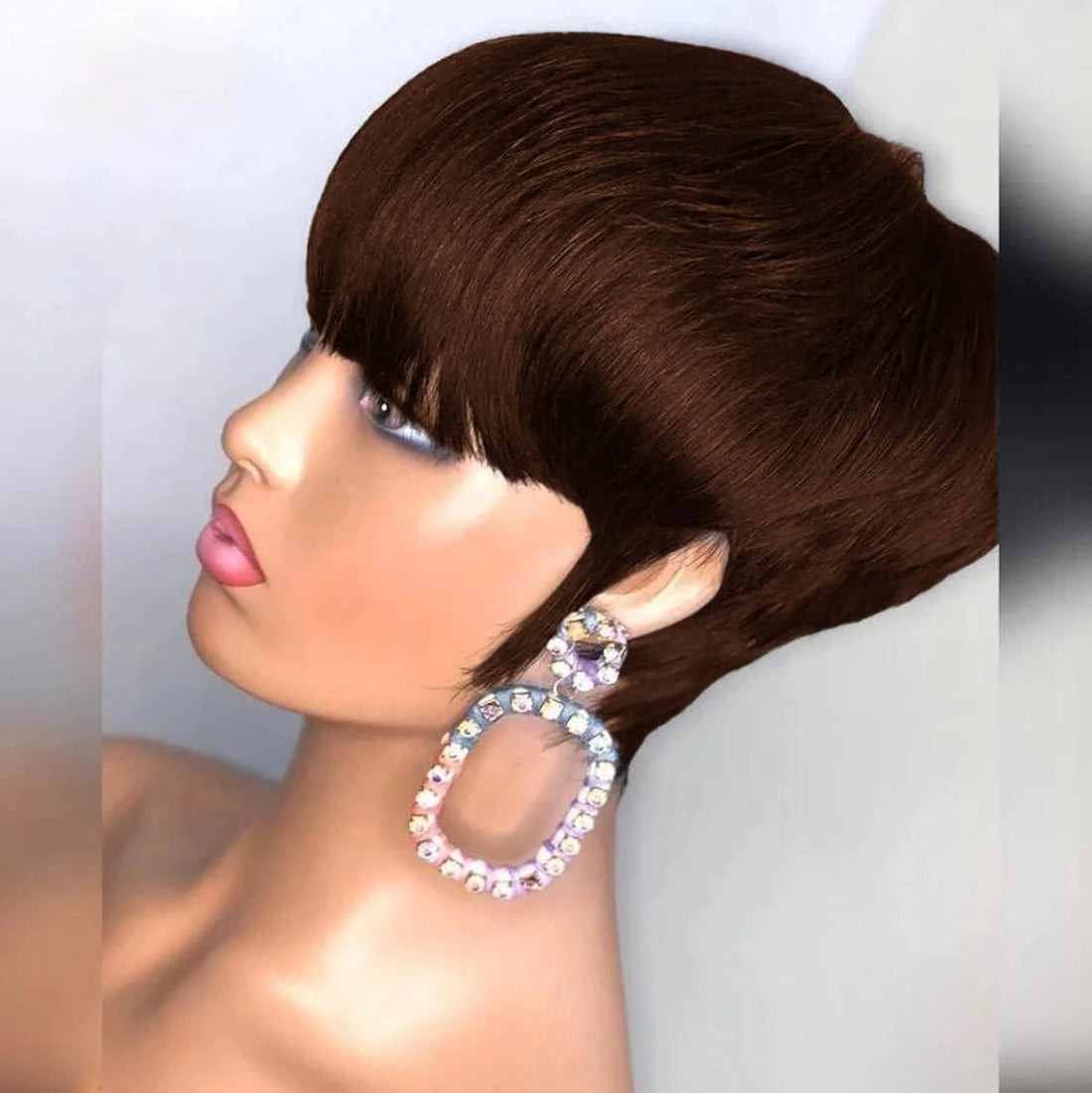 Pixie Cut Wigs for Women Short Layered Pixie Wigs With Bangs Full Machine Made Brazilian Virgin Straight Human Hair 4# Color
