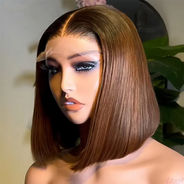 Brazilian 200% Density Short Bob Wigs 13x4 HD Transparent Lace Front Human Hair Wig Chocolate Brown Straight Lace Frontal Wigs