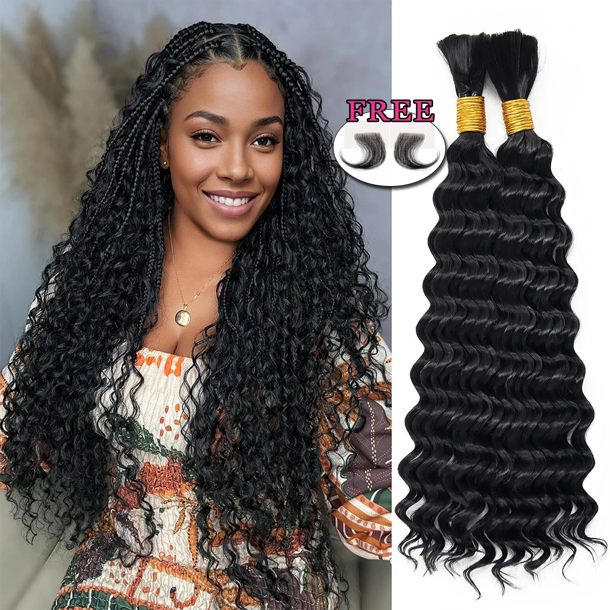Braiding Hair Extensions For Boho Braids Human Hair Braiding Hair 140g Curly Wigs For Braiding Knotless 16A Deep Wave Bulk Hair