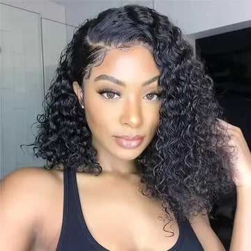 200% Density 14 Inch Curly Short Bob Wig Human Hair Bob Wigs Deep Wave 13x4 HD Lace Closure Wig Human Hair Wig Deep Curly Wig