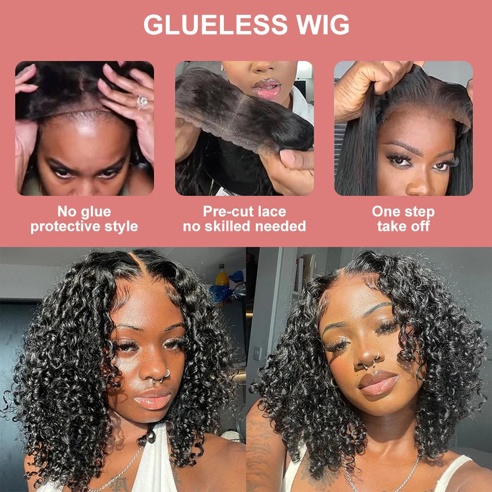 Wear And Go Glueless Wig Short Kinky Curly Bob Frontal Wig Malaysian 13x6 Lace Front Human Hair Wigs Wet And Wavy Water Wave Wig