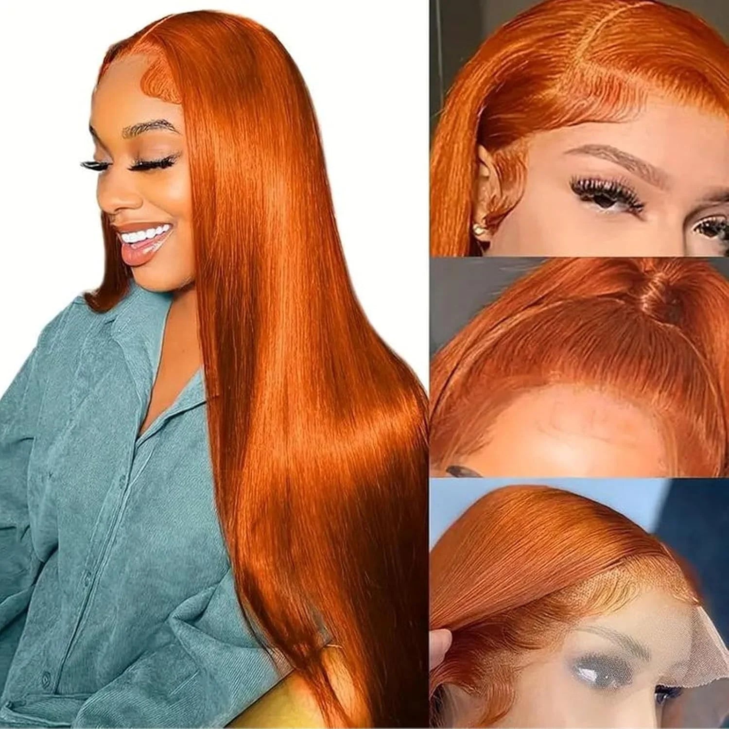 40Inch Orange Ginger Straight Lace Front Wigs Human Hair 250 Density Brazilian 350 Colored 13X6 HD Transparent Lace Frontal Wigs