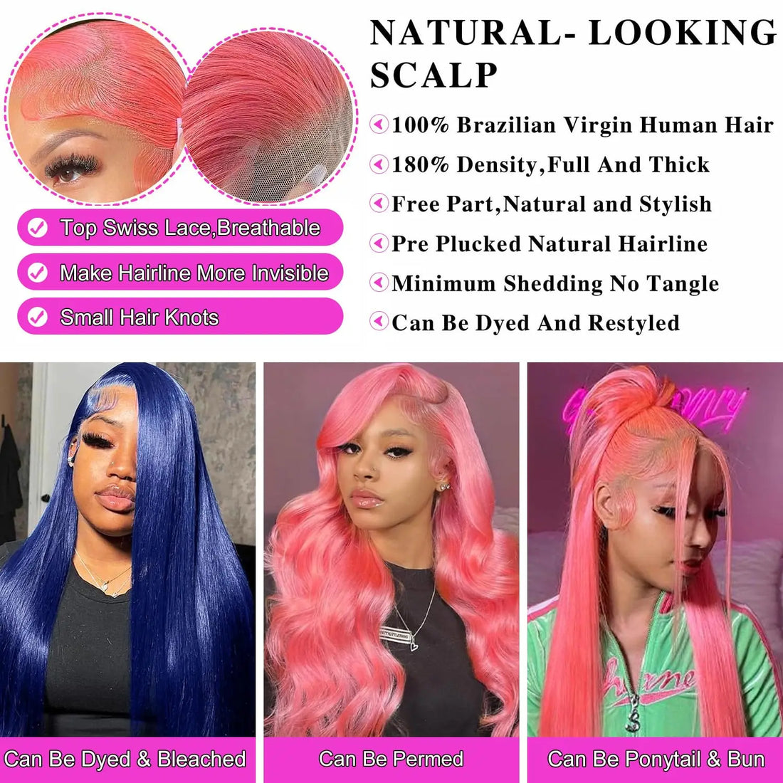 42 Inch Pink Bone Straight Wigs Pre-Plucking Transparent HD Lace 13x6 Human Hair 220 Density Colored Human Hair Wigs For Women