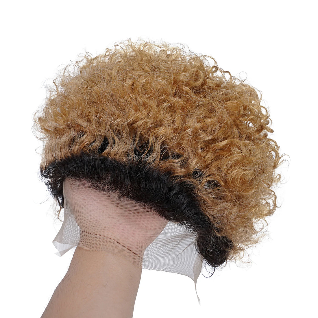 6inch Short Bob Curly Wig Pixie Cut Wig Human Hair Curly 13x1 Transparent Lace Wig 1b 27 Honey Blonde Colored Wigs For Women