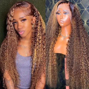 13x6 250 Density 4/27 Highlight Deep Wave HD Lace Front Wig Human Hair 42 Inch Pre Plucked Water Wave Lace Front Human Hair Wigs