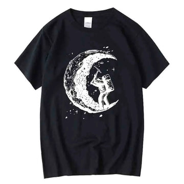 Men's High Quality 100_ Cotton Moon Print Casual Summer Cool Short Sleeve Men Tshirt Loose T-shirt Male Tee Shirts Male Tee Tops
