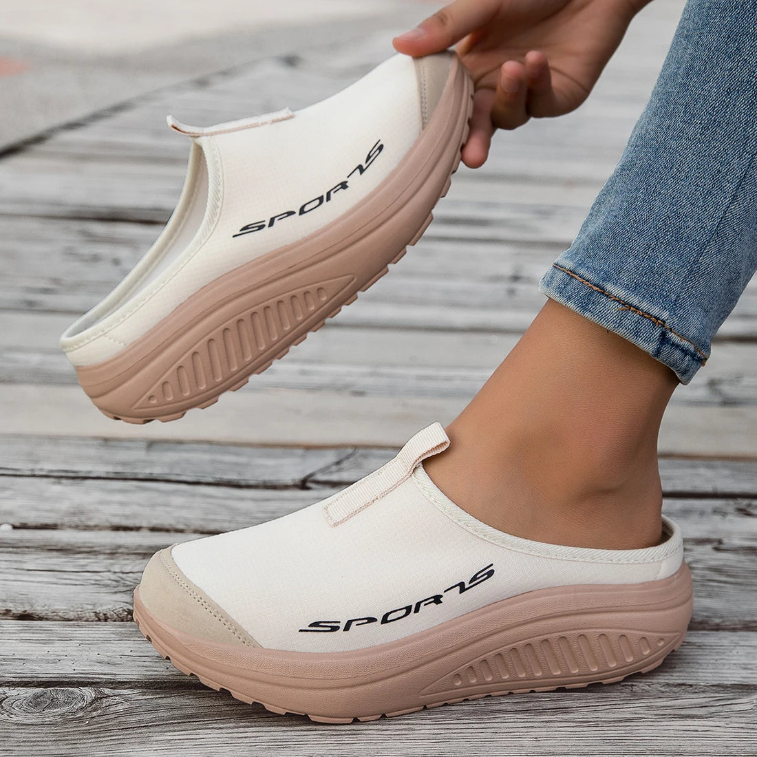Summer women's one foot sports shoes breathable thin mesh lazy shoes toe cap half drag sandals women's style