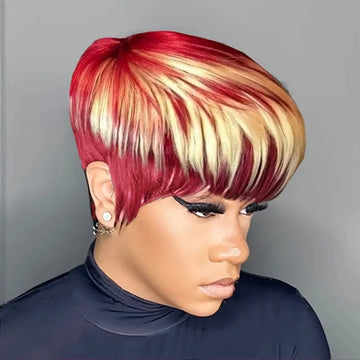 Red Pixie Cut Human Hair Wig for Women Brazilian Remy 613 red Machine Made Wigs With Bangs Short Wig Human Hair Wigs